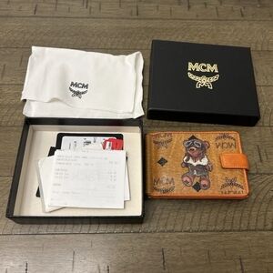 MCM Tan Wallet with Bear Design With Paper And Orginal Paper And Recited